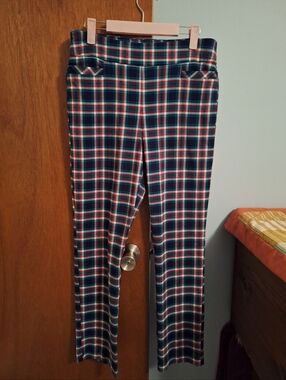 Kom Rogers Plaid Stretch Trousers for Women in Navy & Red Women's Size 12P